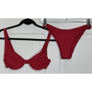 EverieSwim Bikini Set Red Top High Waisted Bottom Size XS Top Size Medium NEW